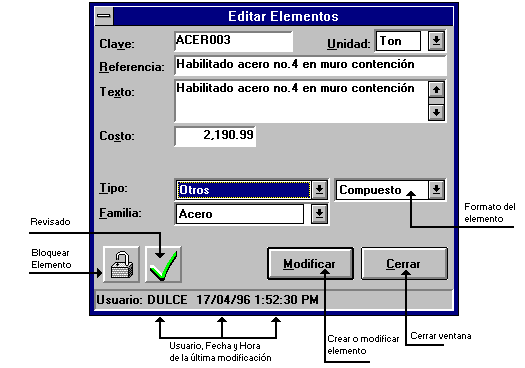 Ventana de edición de elementos en NewWall